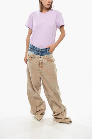 Wide-Leg Ribbed Velour Pants TWIN PACK with Denim Detail