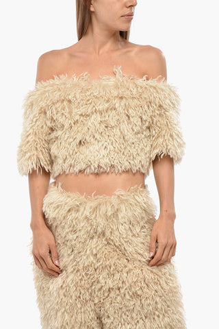 Crop Top a Maniche Corte in Eco-pelliccia