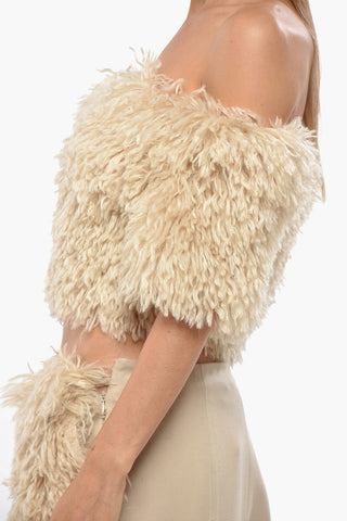 Crop Top a Maniche Corte in Eco-pelliccia