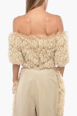Crop Top a Maniche Corte in Eco-pelliccia