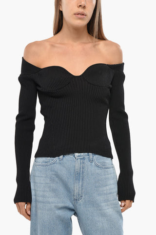 Ribbed Knitted Top with Sweetheart Neckline