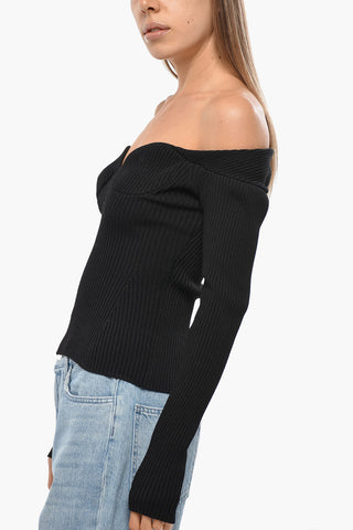 Ribbed Knitted Top with Sweetheart Neckline