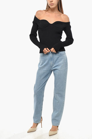 Ribbed Knitted Top with Sweetheart Neckline