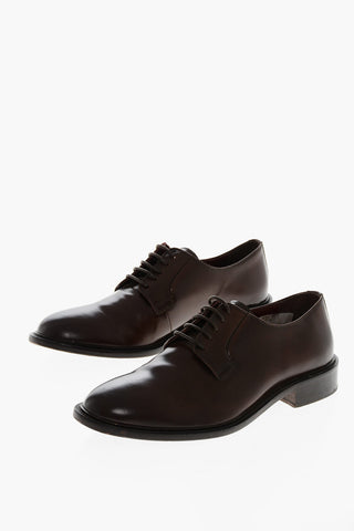 Solid Color Leather Derby Shoes with Cuir Sole