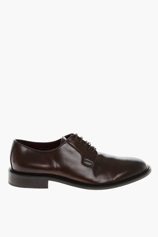 Solid Color Leather Derby Shoes with Cuir Sole