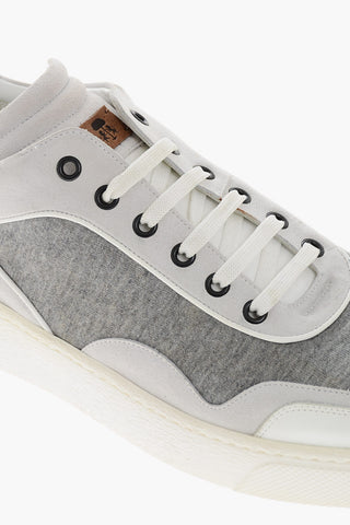 Leather and Fabric Low-Top Sneakers