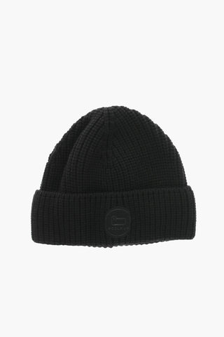 Cappello Beanie in Lana Vergine con Patch Logo Frontale