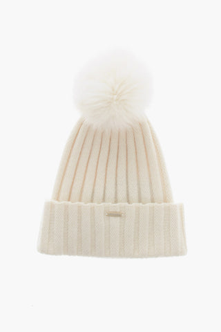Cashmere Blend Beanie with Fur PomPom
