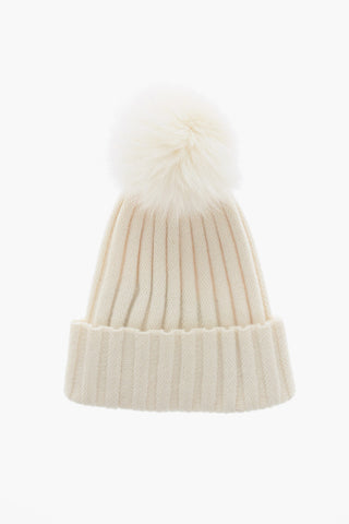Cashmere Blend Beanie with Fur PomPom