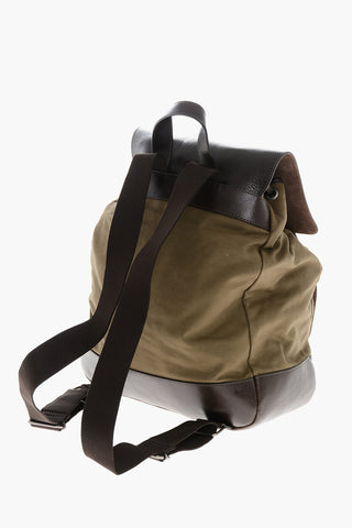 Canvas Backpack with Textured Leather Details