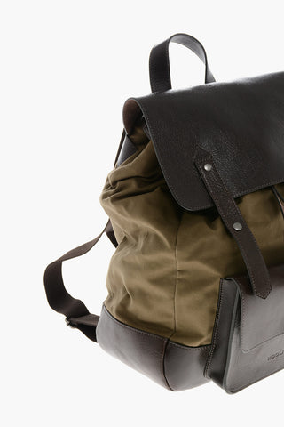 Canvas Backpack with Textured Leather Details