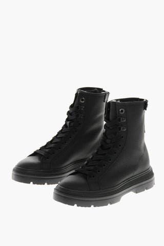 Schnürstiefeletten MILITARY aus genarbtem Leder mit Vibram-Sohle