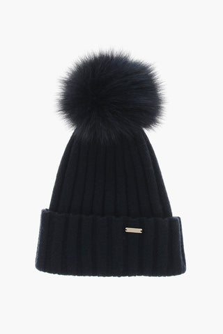 Cashmere Blend Beanie with Fur PomPom