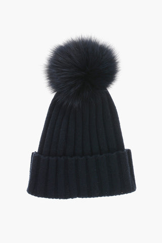 Cashmere Blend Beanie with Fur PomPom