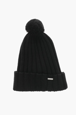 Cappello Beanie in Lana a Coste con PomPon