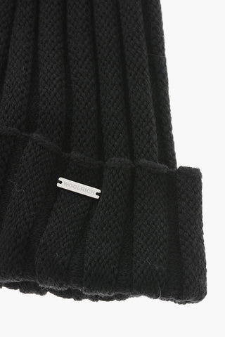 Cappello Beanie in Lana a Coste con PomPon