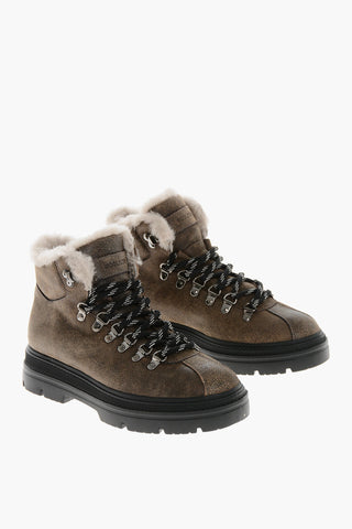 Leather HIKING Booties with Shearling Lining