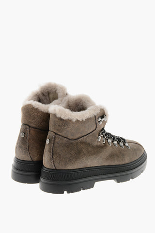 Leather HIKING Booties with Shearling Lining