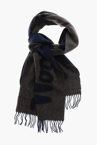 Wool Blend Scarf with Fringed Hems and Logo