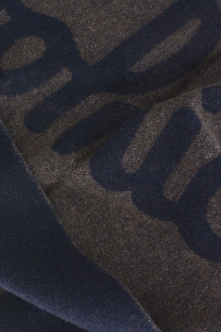 Wool Blend Scarf with Fringed Hems and Logo