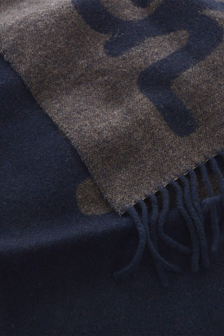 Wool Blend Scarf with Fringed Hems and Logo