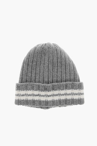 Cappello Beanie in Lana con Dettaglio a Righe