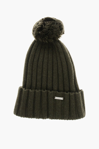 Ribbed Wool Beanie with PomPom