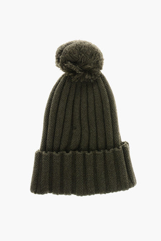 Ribbed Wool Beanie with PomPom
