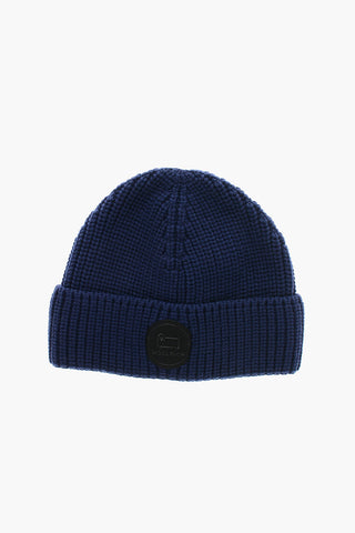 Cappello Beanie in Lana Vergine con Patch Logo Frontale