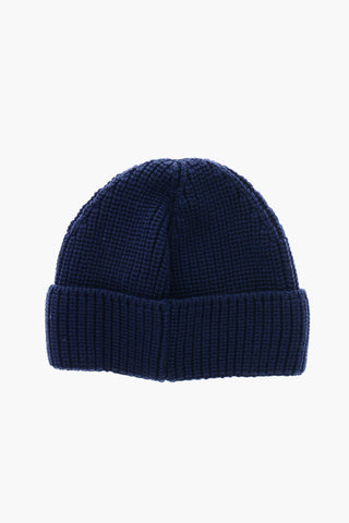 Cappello Beanie in Lana Vergine con Patch Logo Frontale