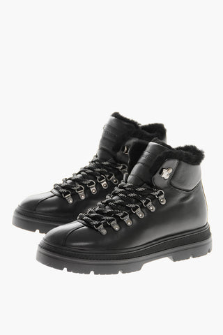 Leather HIKING Booties with Shearling Lining