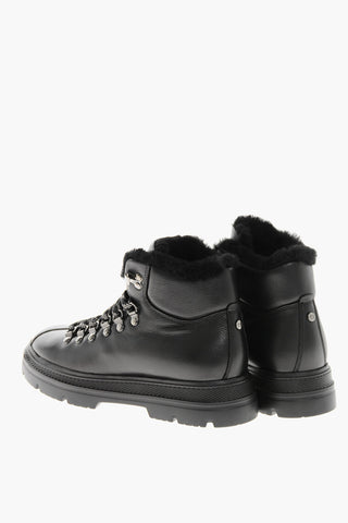 Leather HIKING Booties with Shearling Lining