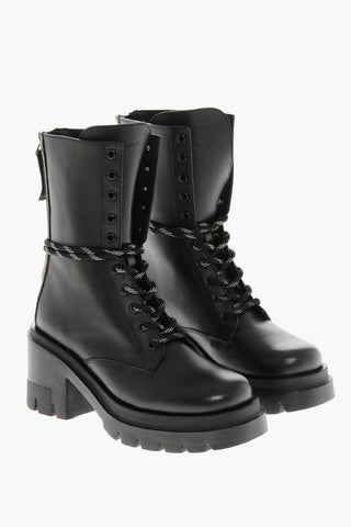 Leather Mid Combat Boots with 7cm Lug Sole