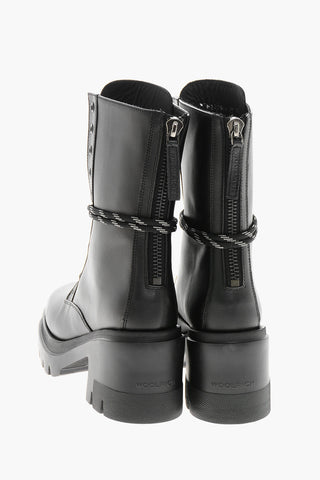 Leather Mid Combat Boots with 7cm Lug Sole