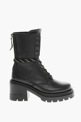 Leather Mid Combat Boots with 7cm Lug Sole