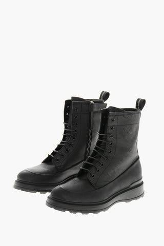 Textured Leather CITY Combat Booties with Inner Zip