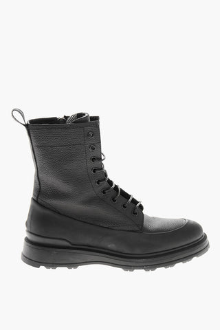 Textured Leather CITY Combat Booties with Inner Zip