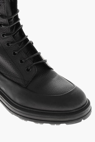 Textured Leather CITY Combat Booties with Inner Zip