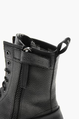 Textured Leather CITY Combat Booties with Inner Zip