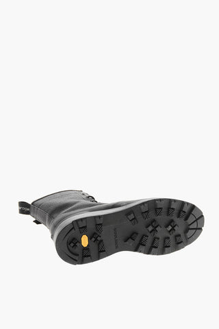 Textured Leather CITY Combat Booties with Inner Zip