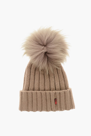 Cashmere Blend Beanie with Fur PomPom