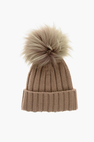 Cashmere Blend Beanie with Fur PomPom