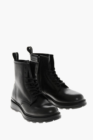 Anfibi WORK in Pelle Martellata con Zip Interna