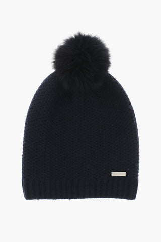 Cappello Beanie in Cashmere con PomPon in Pelliccia