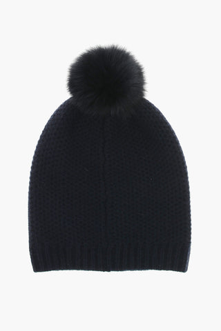 Cappello Beanie in Cashmere con PomPon in Pelliccia