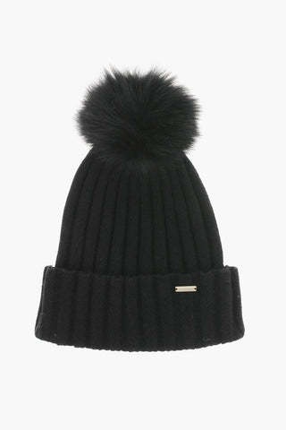 Cashmere Blend Beanie with Fur PomPom