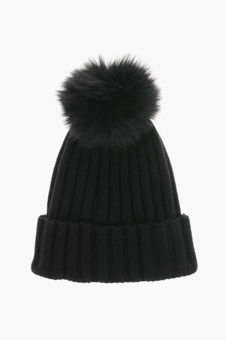 Cashmere Blend Beanie with Fur PomPom