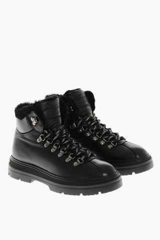 Leather HIKING Booties with Shearling Lining