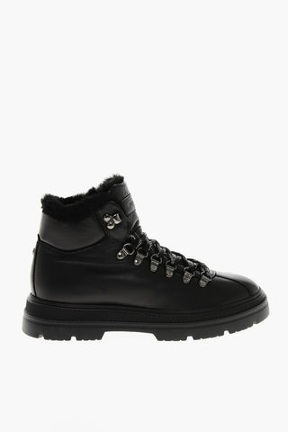 Leather HIKING Booties with Shearling Lining