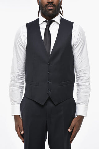 Three-Piece Virgin Wool Suit with Double Vents, Peak Lapel and Waistcoat